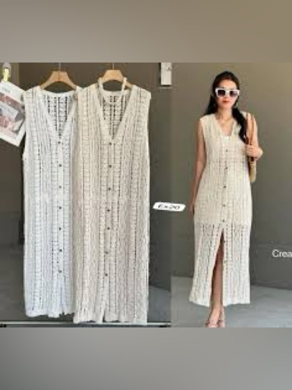 ADORA White Crochet Button-Front Sleeveless Midi Dress - Picture 12 of 12